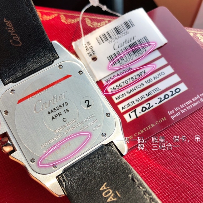 Top-tier watch Cartier men's white dial black belt fully automatic movementleather strap watch back cover picture