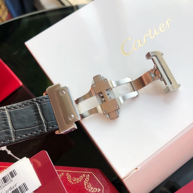 top-tier watch Cartier men's white dial black belt fully automatic movementleather strap watch clasp picture