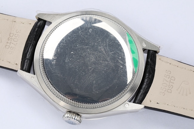 top-tier watch Rolex men's black dial black belt Cellini series automatic movementleather strap watch back cover picture