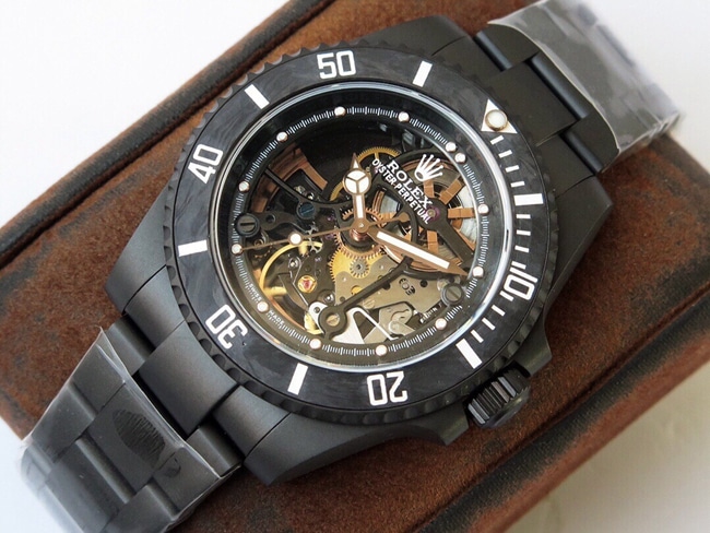 top-tierhigh-quality watch Rolex men's black dialsteel bracelet fully hollow Submariner series mechanical watch front view