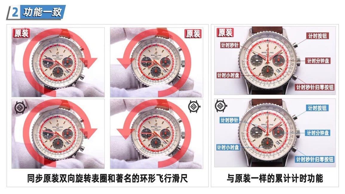 V9Breitling aviation chronograph1 series B01 aviation special edition watch comparison evaluation dial chart