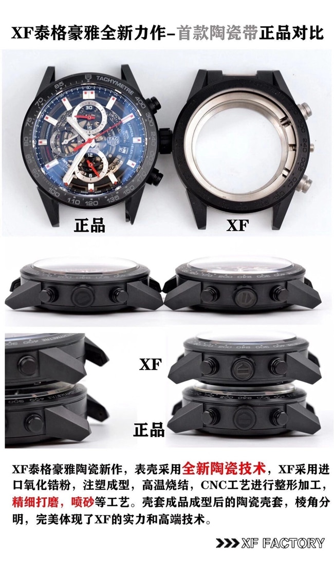 XF TAG Heuer Skeleton Ceramic Black Knight Men's Watch Authentic and Fake Comparison Review Side View