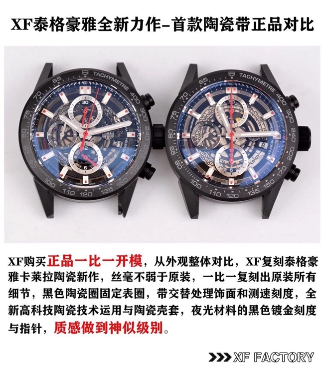 XF TAG Heuer hollow ceramic black knight men's watch genuine and fake comparison evaluation dial picture