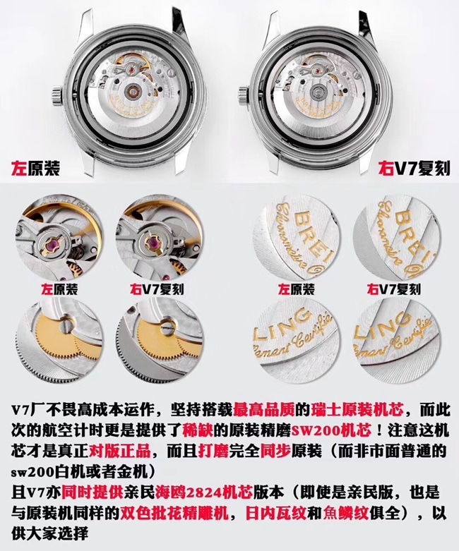 V7 Factory Breitling Aviation Chronograph 1 Series 41mm Watch Authentic and Fake Comparison Evaluation movementdetail shots