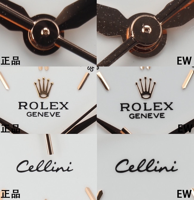 EWRolex Cellini Watch Authenticity and Fake Comparison Evaluation Logo Comparison Chart