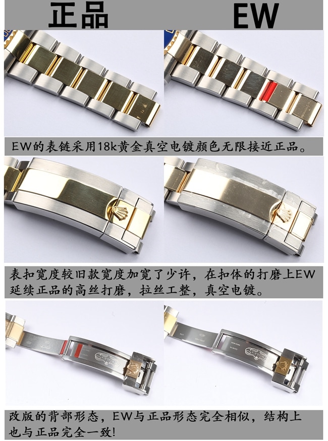 EWRolexSubmariner41replica watch gold and blue Submariner genuine and fake comparison evaluation bracelet comparison chart
