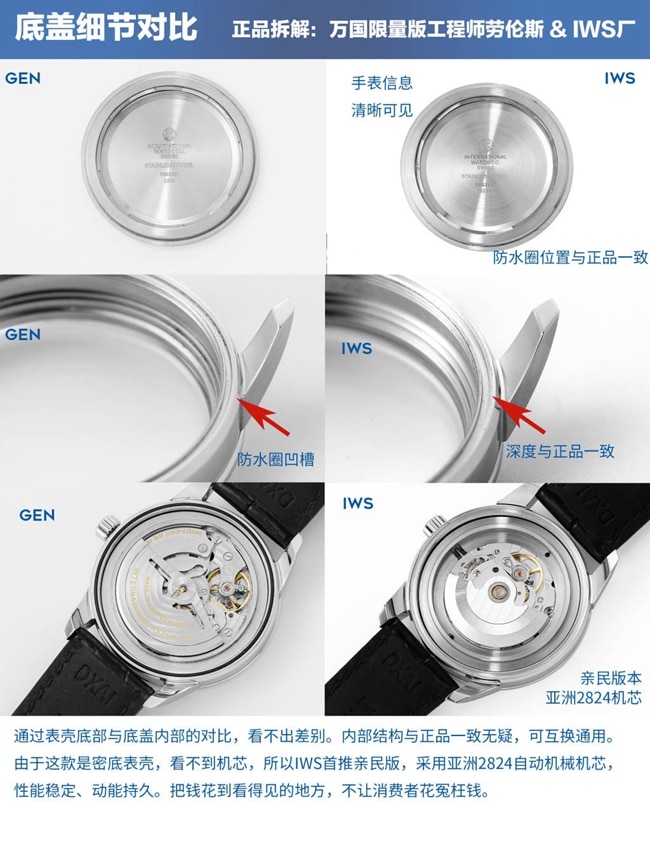 IWC IWC Lawrence IWS watch genuine and fake comparison review bottom cover details comparison chart