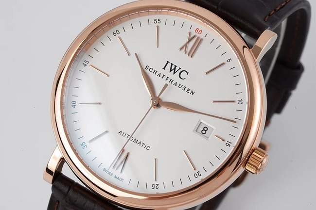 ZF Factorytop-tier watch IWC Portofino series white dial black belt automatic movementleather strap watch front view