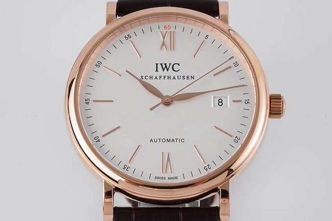 ZF Factorytop-tier watch IWC Portofino series white dial black belt automatic movementleather strap watch front view
