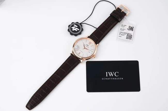 ZF Factorytop-tier watch IWC Portofino series white dial black belt automatic movementleather strap watch front view