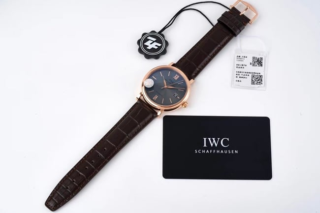 ZF Factorytop-tier watch IWC black dial brown belt Portofino series leather strap automatic movement watch front view