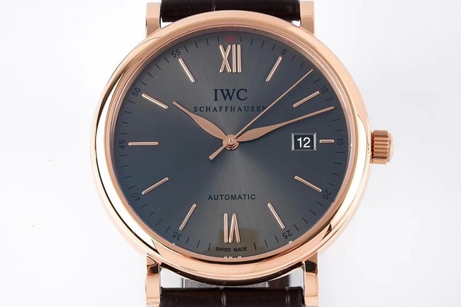 ZF Factorytop-tier watch IWC black dial brown belt Portofino series leather strap automatic movement watch front view