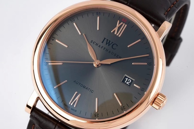 ZF Factorytop-tier watch IWC black dial brown belt Portofino series leather strap automatic movement watch front view
