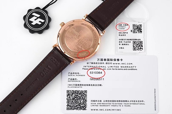 ZF Factorytop-tier watch IWC black dial brown belt Portofino series leather strap automatic movement watch back cover picture