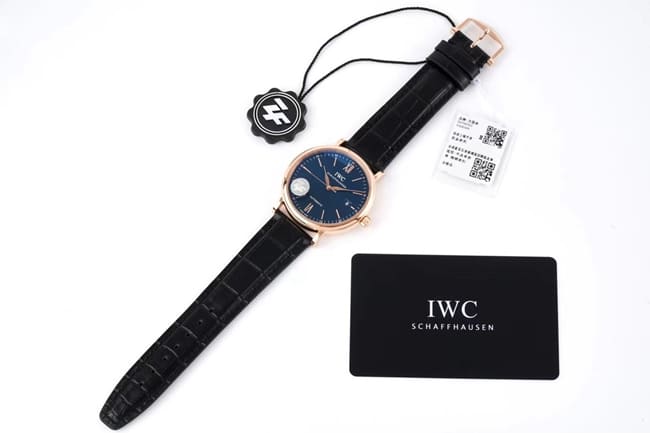 ZF Factorytop-tier watch IWC men's automatic movementleather strapblue dial black belt Portofino series watch front view