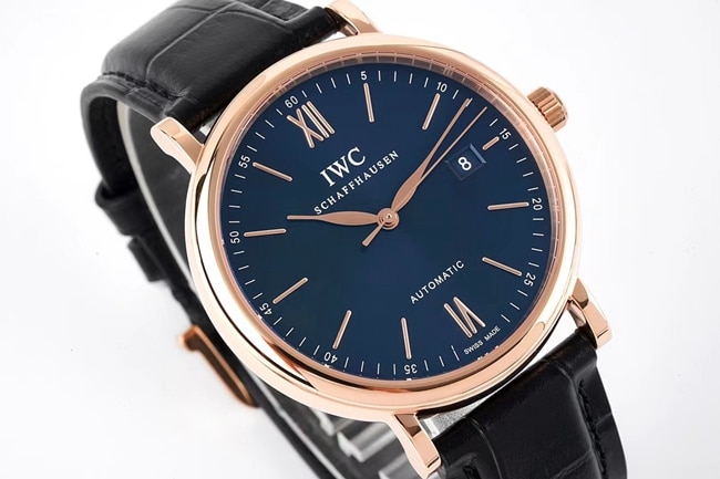 ZF Factorytop-tier watch IWC men's automatic movementleather strapblue dial black belt Portofino series watch front view