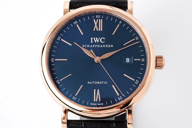 ZF Factorytop-tier watch IWC men's automatic movementleather strapblue dial black belt Portofino series watch front view