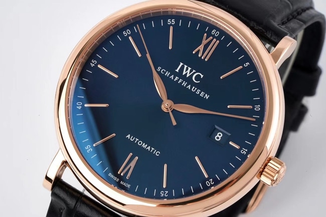 ZF Factorytop-tier watch IWC men's automatic movementleather strapblue dial black belt Portofino series watch front view