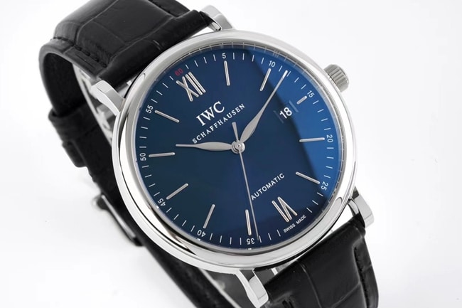 ZF Factorytop-tier watch IWC automatic movementleather strap Portofino series blue dial black belt watch front view