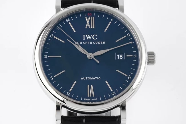 ZF Factorytop-tier watch IWC automatic movementleather strap Portofino series blue dial black belt watch front view