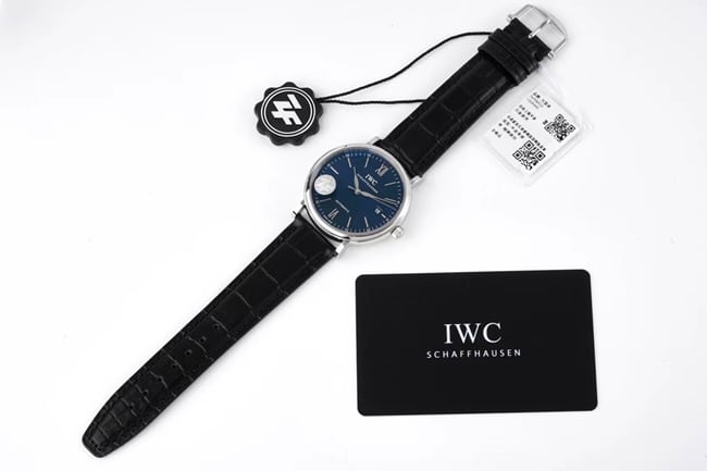 ZF Factorytop-tier watch IWC automatic movementleather strap Portofino series blue dial black belt watch front view