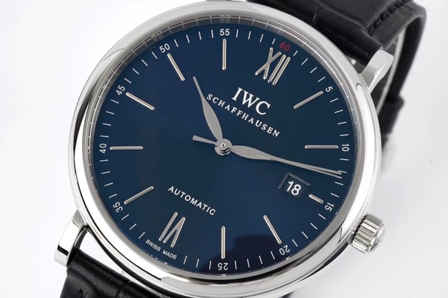 ZF Factorytop-tier watch IWC automatic movementleather strap Portofino series blue dial black belt watch front view