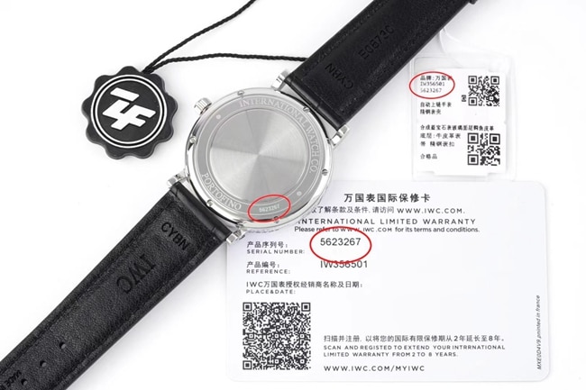ZF Factorytop-tier watch IWC white dial black belt Portofino series leather strap automatic movement watch back cover picture