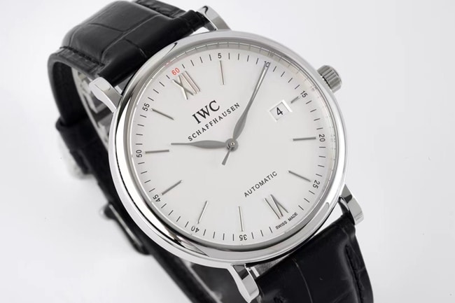 ZF Factorytop-tier watch IWC white dial black belt Portofino series leather strap automatic movement watch front view