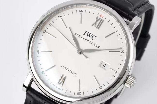 ZF Factorytop-tier watch IWC white dial black belt Portofino series leather strap automatic movement watch front view