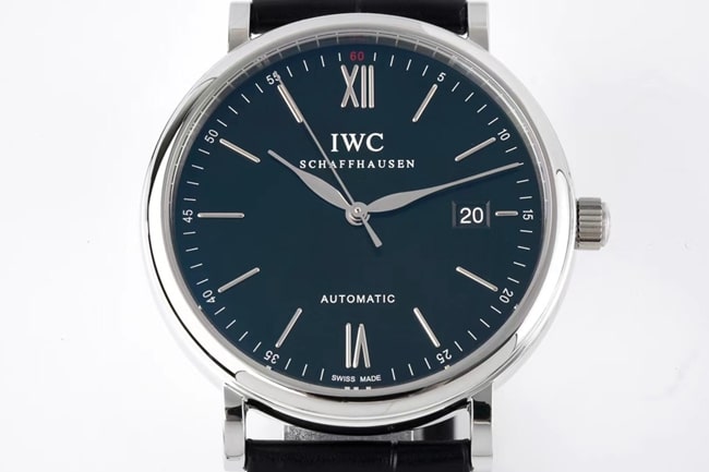 ZF Factorytop-tier watch IWC blue dial black belt automatic movementleather strap strongest Portofino series watch front view