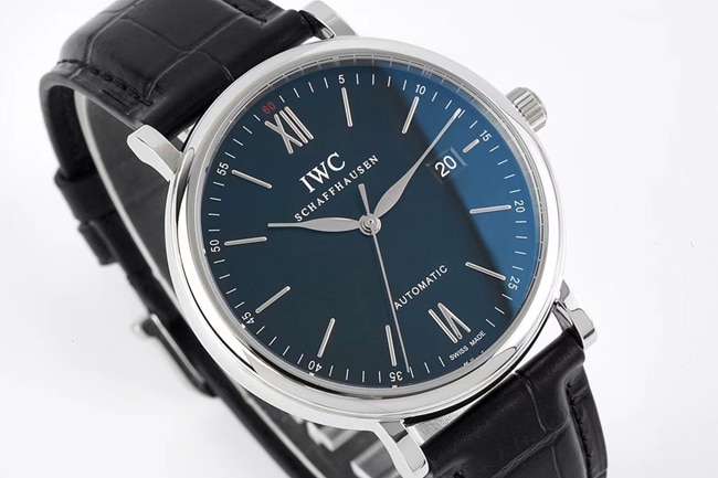 ZF Factorytop-tier watch IWC blue dial black belt automatic movementleather strap strongest Portofino series watch front view