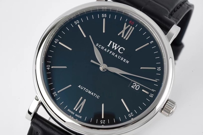 ZF Factorytop-tier watch IWC blue dial black belt automatic movementleather strap strongest Portofino series watch front view