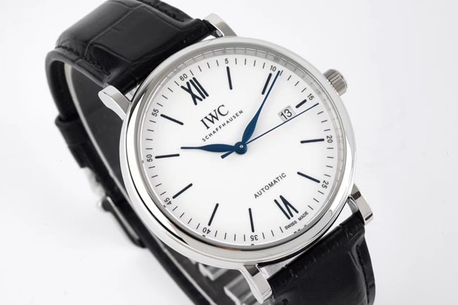 ZF Factorytop-tier watch IWC white dial black belt Portofino series leather strap automatic movement watch front view