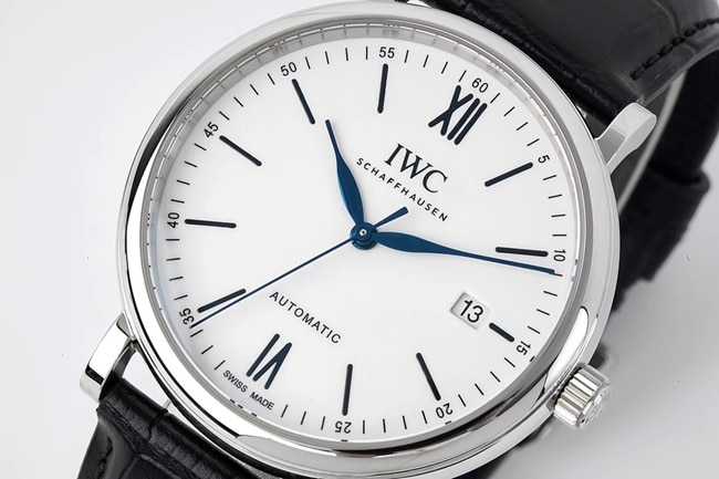 ZF Factorytop-tier watch IWC white dial black belt Portofino series leather strap automatic movement watch front view