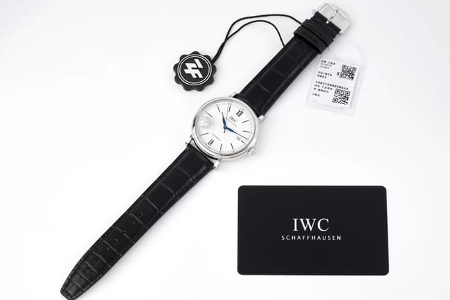 ZF Factorytop-tier watch IWC white dial black belt Portofino series leather strap automatic movement watch front view