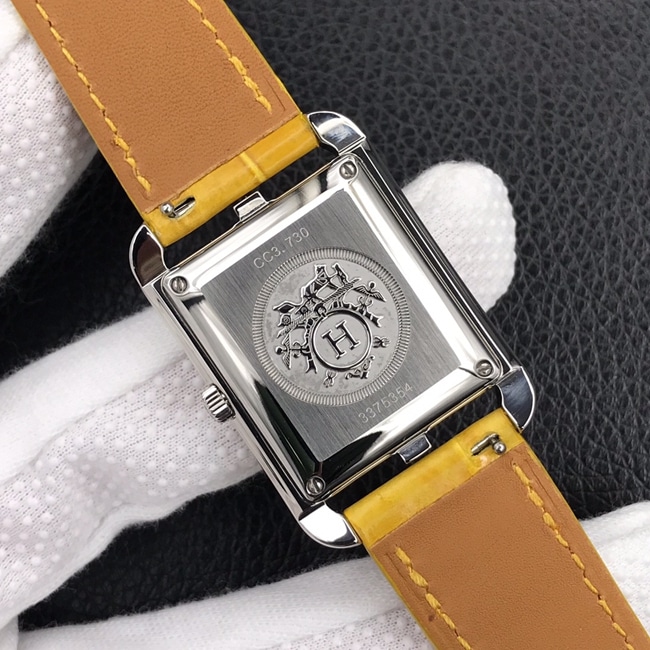 YFtop-tier watch Hermès white dial yellow belt quartzleather strap women's watch back cover picture