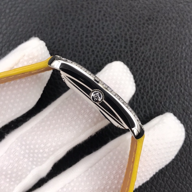 YFtop-tier watch Hermès white dial yellow belt quartzleather strap women's watch side view