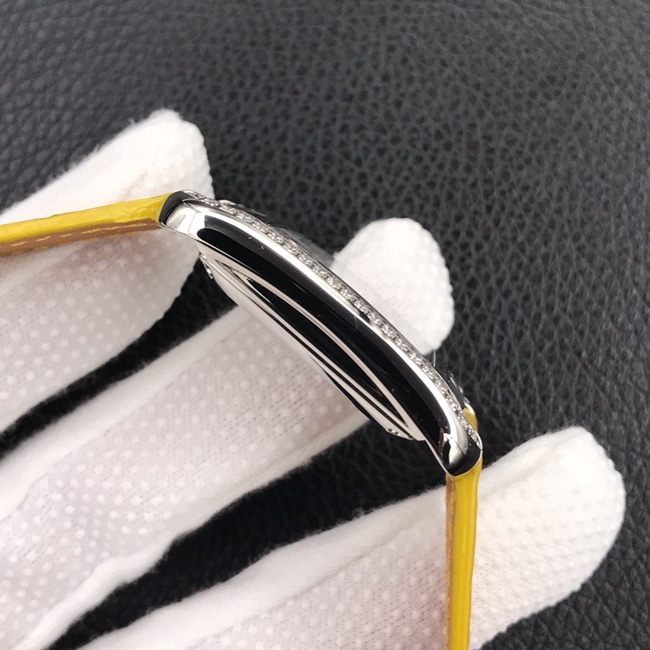 YFtop-tier watch Hermès white dial yellow belt quartzleather strap women's watch side view