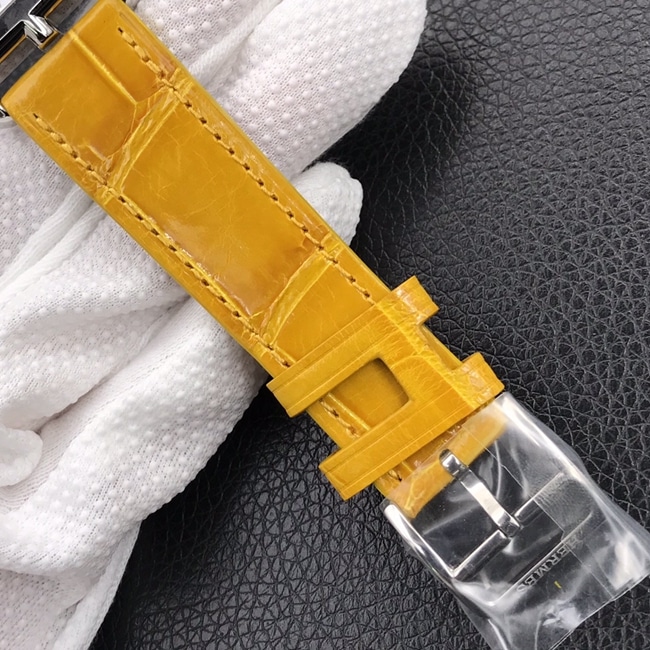 YFtop-tier watch Hermes white dial yellow belt quartzleather strap women's watch clasp picture