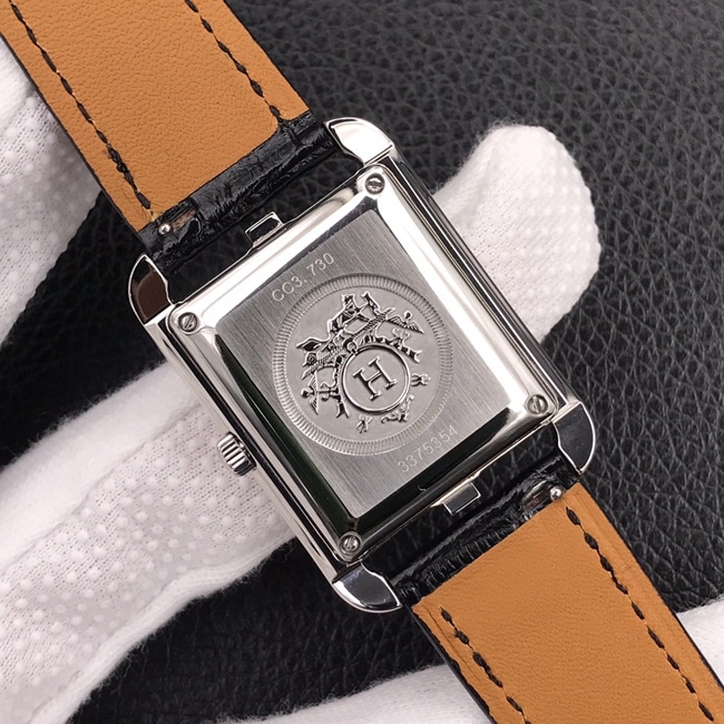 YF factory top-tier watch Hermès women's black dial black belt quartzleather strap watch back cover picture