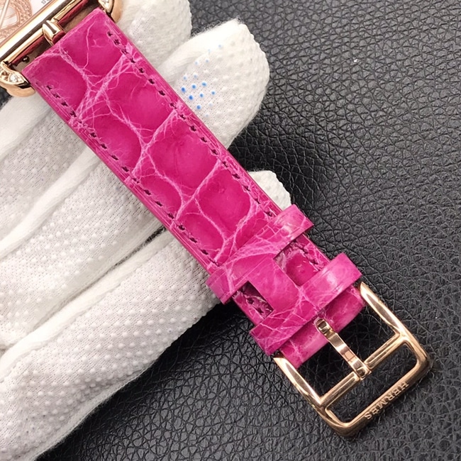 YF factory top-tier watch Hermès women's white dial pink belt quartzleather strap watch clasp picture