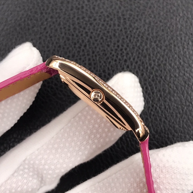 YF factory top-tier watch Hermès women's white dial pink belt quartzleather strap watch side view