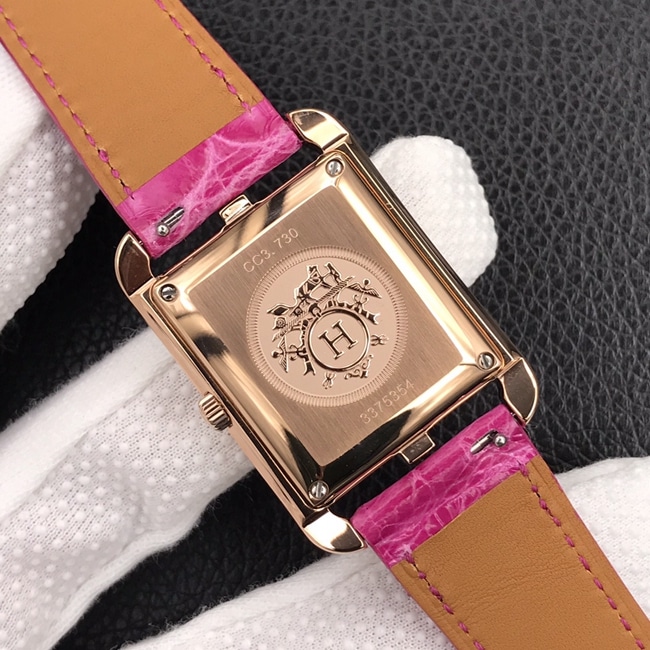 YF factory top-tier watch Hermès women's white dial pink belt quartzleather strap watch back cover picture