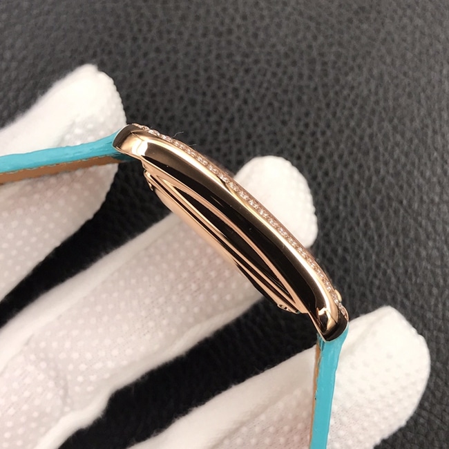 YF factory top-tier watch Hermes Vwhite dial blue belt women's leather strapquartz watch side view