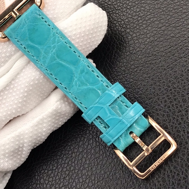YF factory top-tier watch Hermes Vwhite dial blue belt women's leather strapquartz watch clasp picture