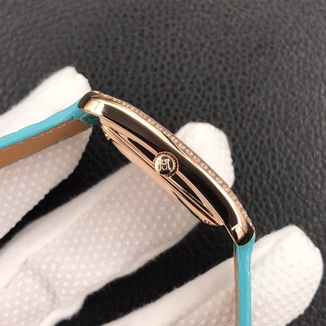 YF factory top-tier watch Hermes Vwhite dial blue belt women's leather strapquartz watch side view