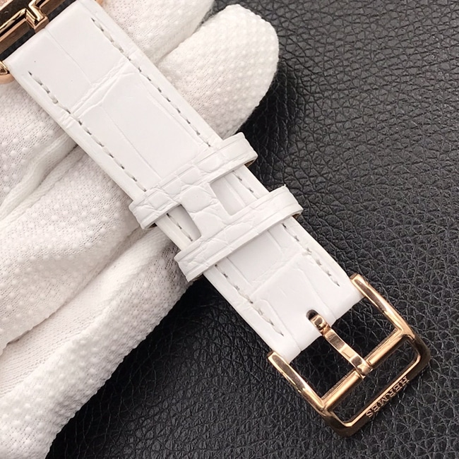 YF factory top-tier watch Hermès women's white dial white belt leather strapquartz watch clasp picture