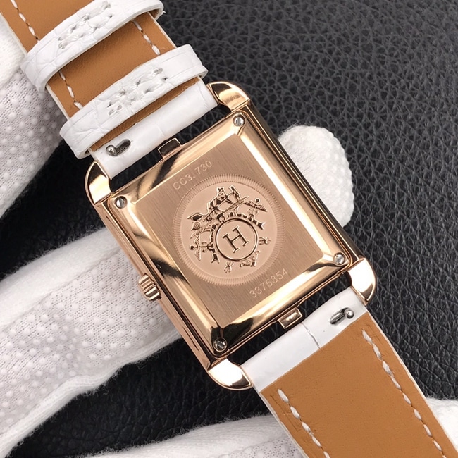 YF factory top-tier watch Hermès women's white dial white belt leather strapquartz watch back cover picture