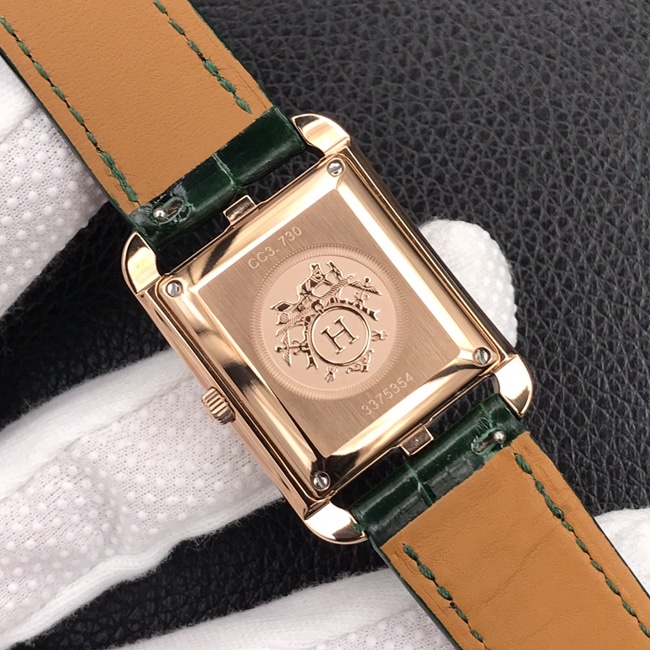 YF factory top-tier watch Hermès white dial green strap crocodile leather strapquartz watch back cover picture