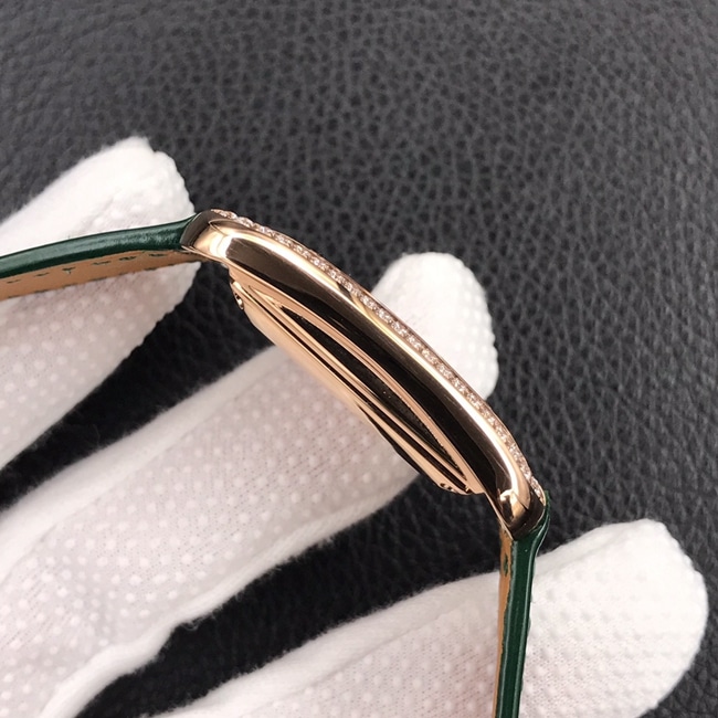 YF factory top-tier watch Hermès white dial green strap crocodile leather strapquartz watch side view